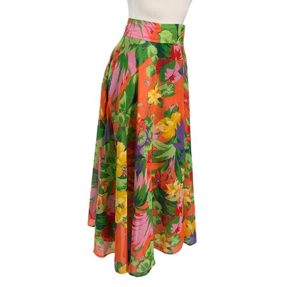 Mods Int’l Semi Sheer Wrap Full Skirt Midi Floral Size 6 Colorful Beach - Picture 2 of 10